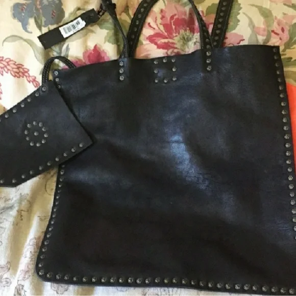 Latico Black Leather Studded Tote Bag